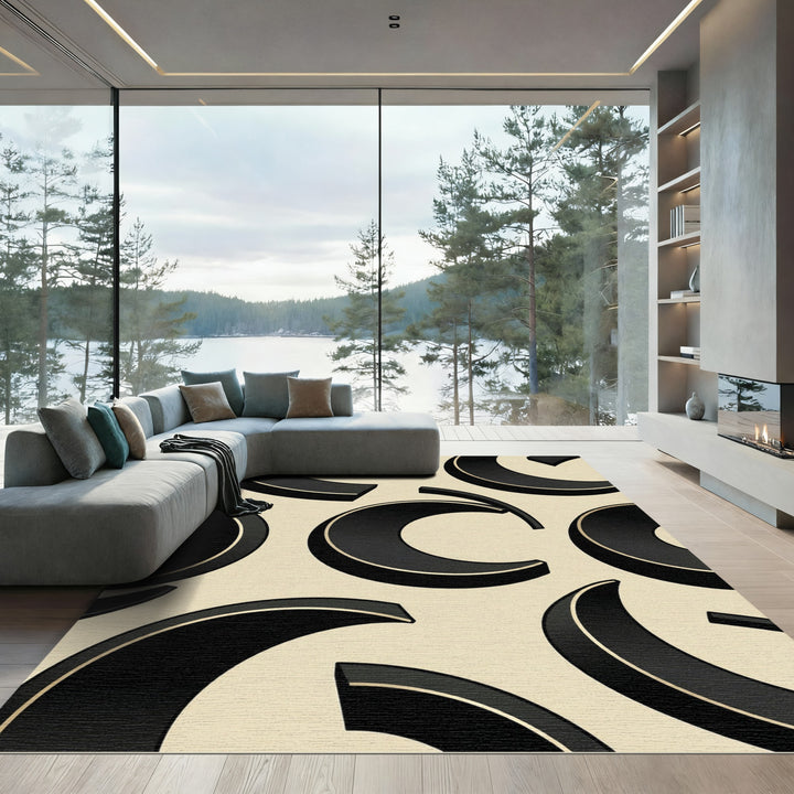 Bold Black Curved Arch Accents Rug