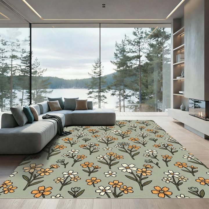 Retro Daisy Meadow Floral Rug