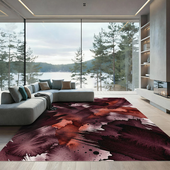 Dark Abstract Brushstroke Watercolor Rug