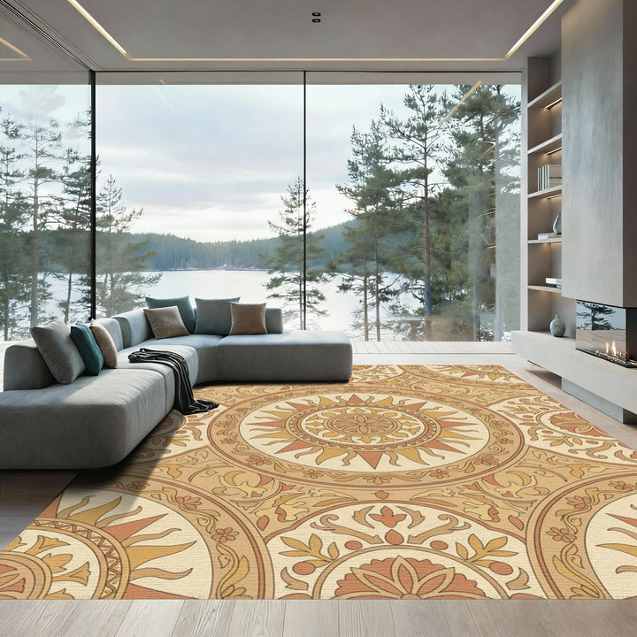 Sunburst Floral Medallion Earth Tones Rug