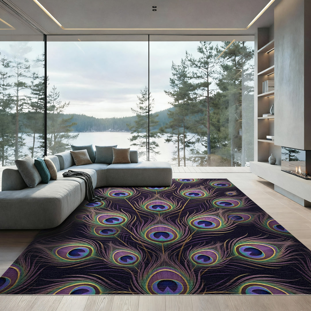 Majestic Peacock Feather Iridescent Rug