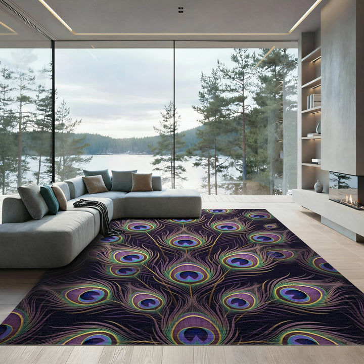 Majestic Peacock Feather Iridescent Rug