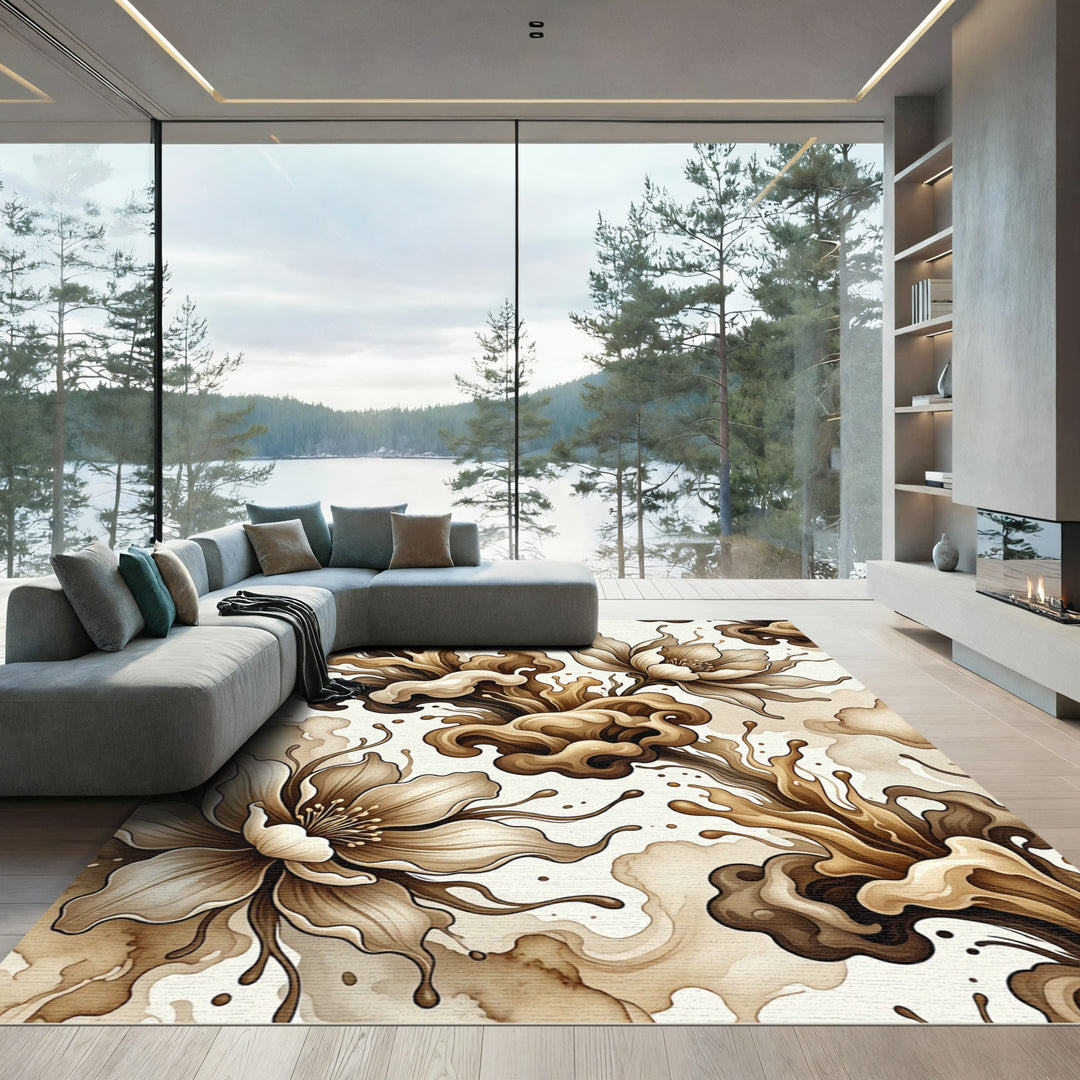 Brown Swirl Floral Art Rug