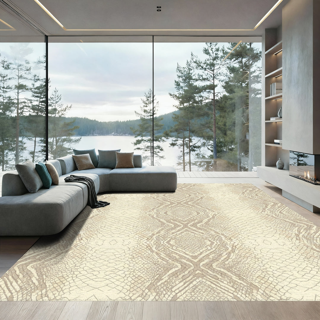 Cream Beige Snakeskin Texture Rug