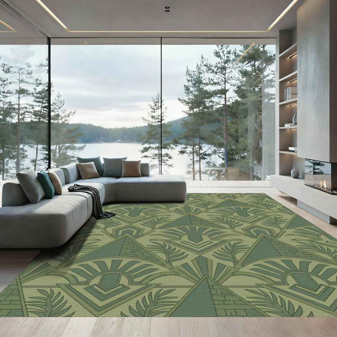 Art Deco Green Sunburst Foliage Rug
