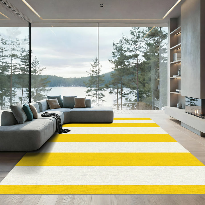 Coastal Yellow White Stripe Rug