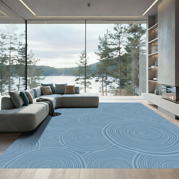 Dusty Blue Swirling Circles Rug