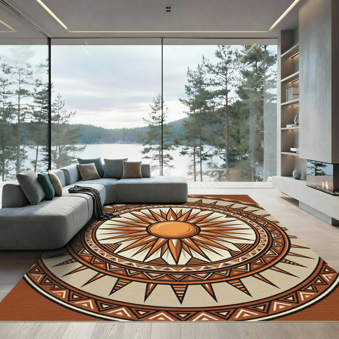 Orange Sunburst Mandala Rug