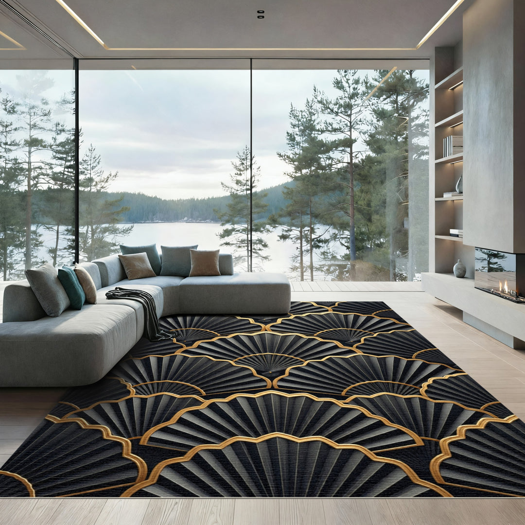 Black Gold Art Deco Fan Rug