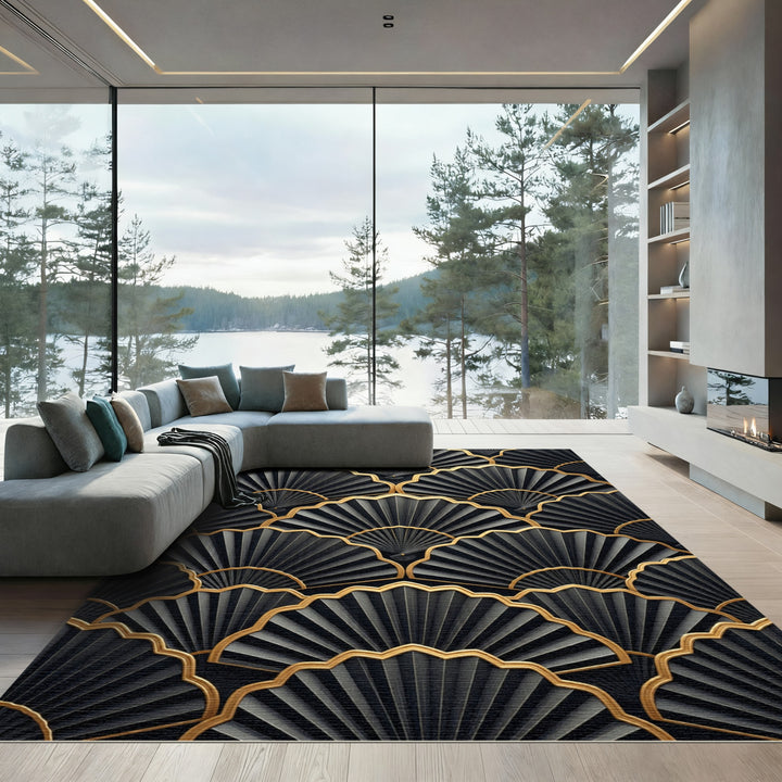 Black Gold Art Deco Fan Rug