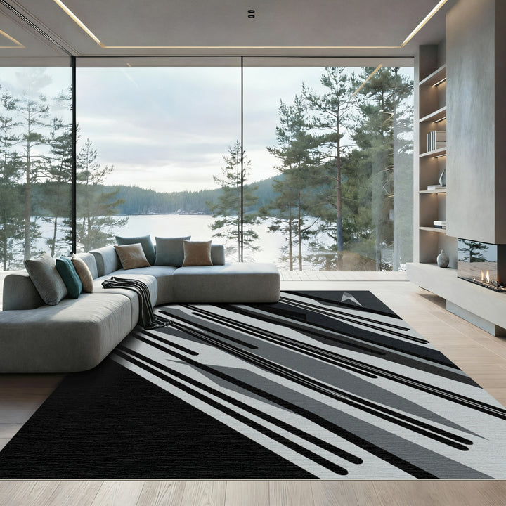 Modern Gray Diagonal Stripe Composition Rug