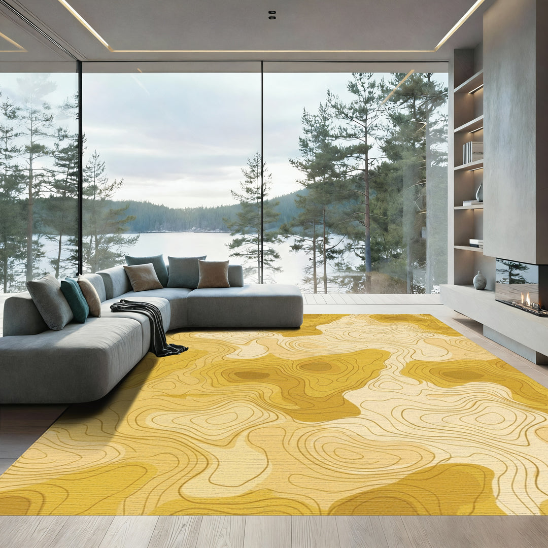 Golden Contour Topographical Map Rug