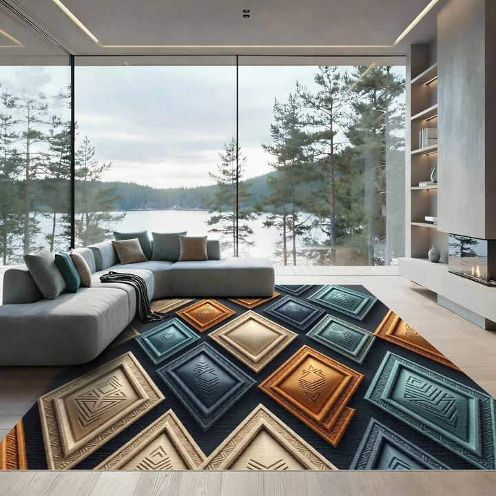 Tribal Diamond Relief Geometric Pattern Rug