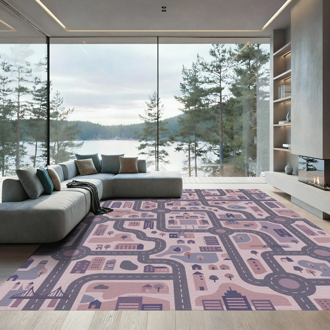 Urban Cityscape Street Map Amethyst Rug