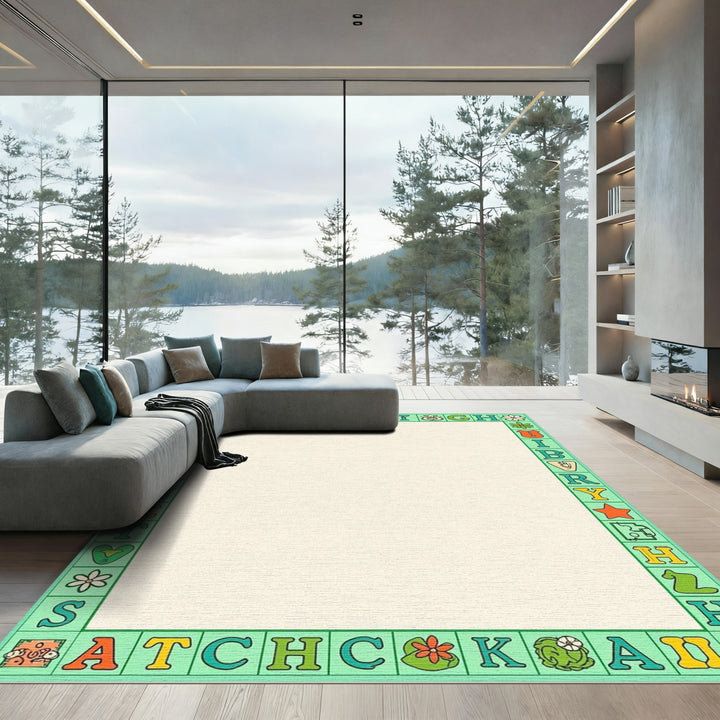 Retro Alphabet Border Green Rug