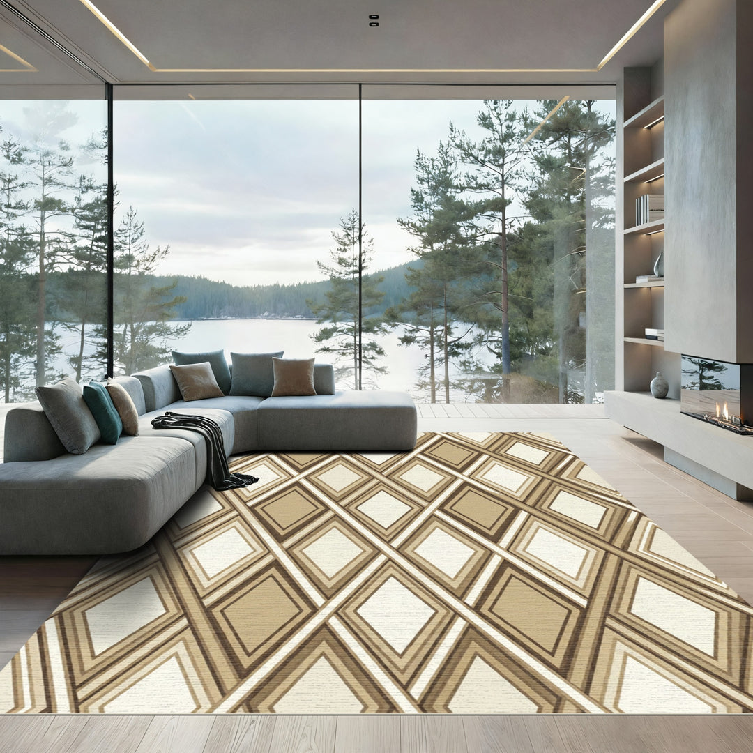 Geometric Diamond Beige Brown Rug