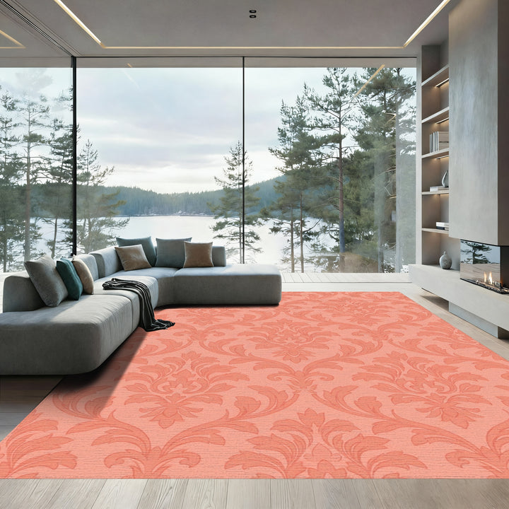 Coral Damask Scrollwork Lace Rug