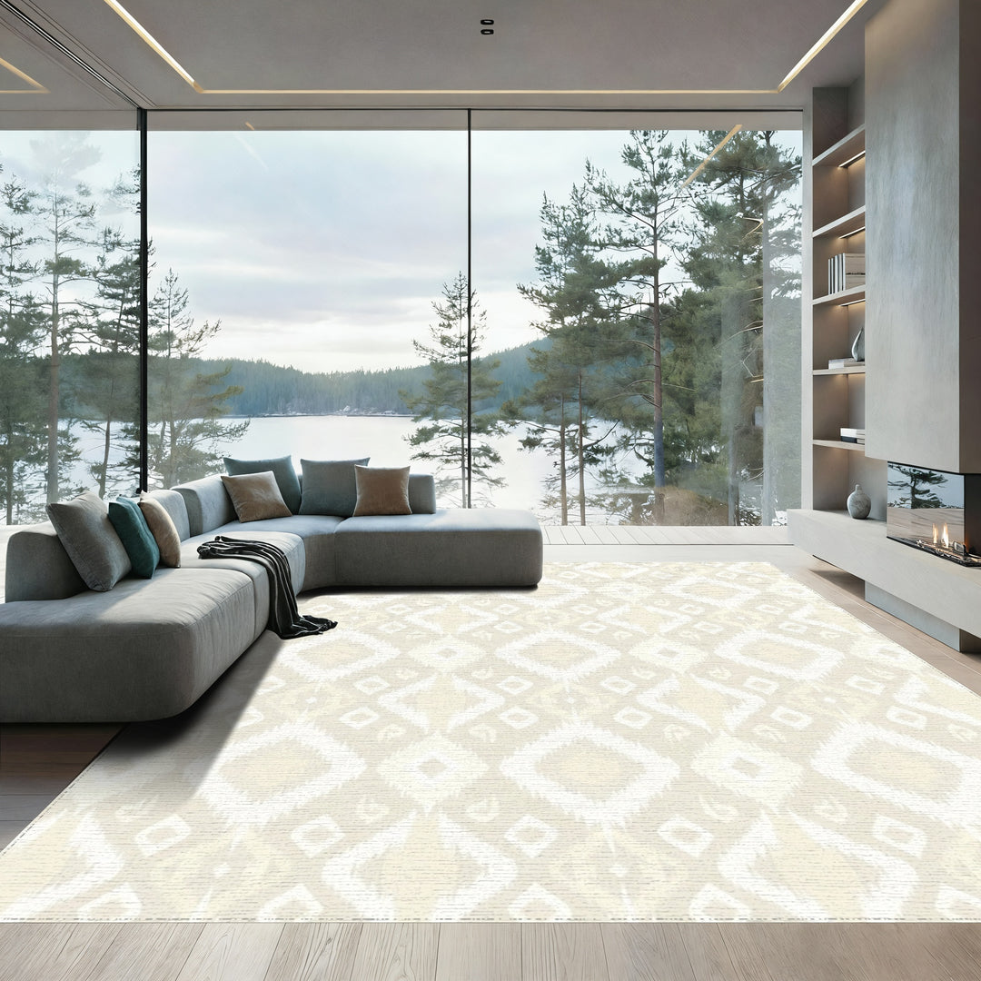 Neutral Beige Diamond Ikat Rug