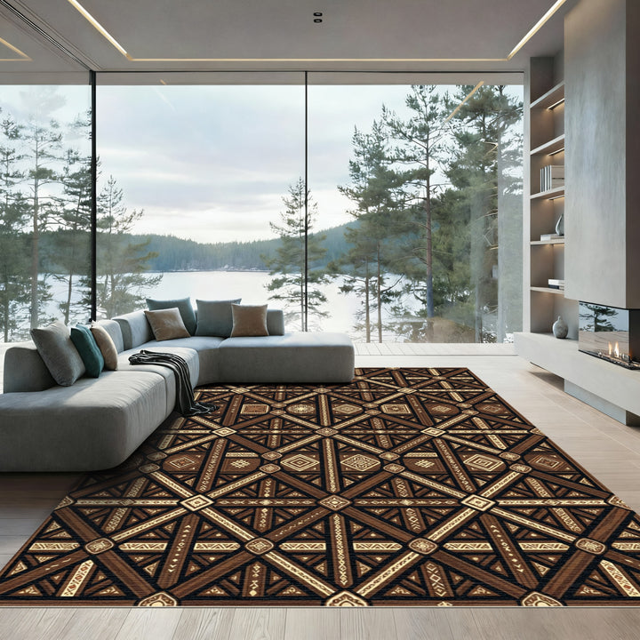 Antique Brown Geometric Medina Diamond Rug