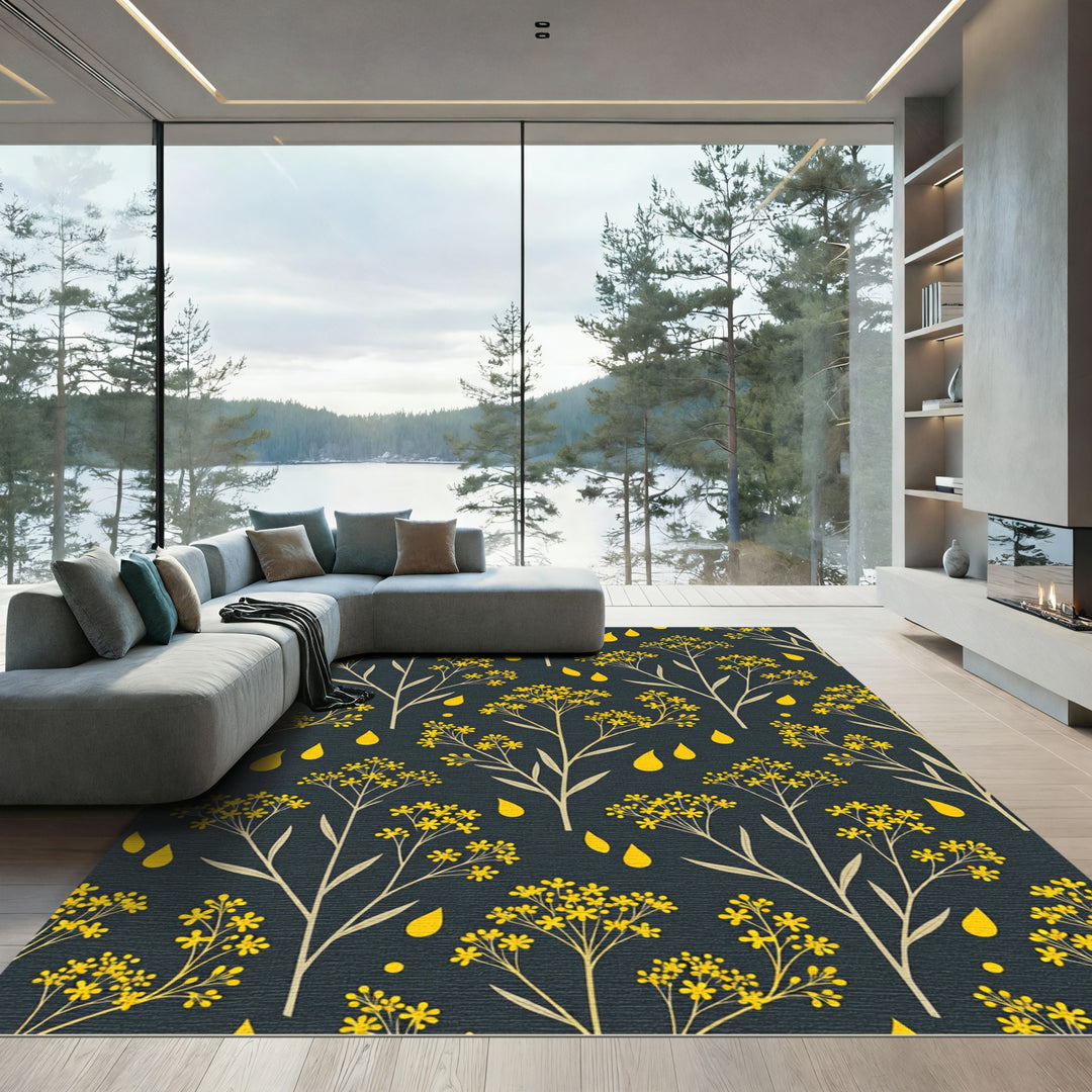 Yellow Floral Drops Dark Rug