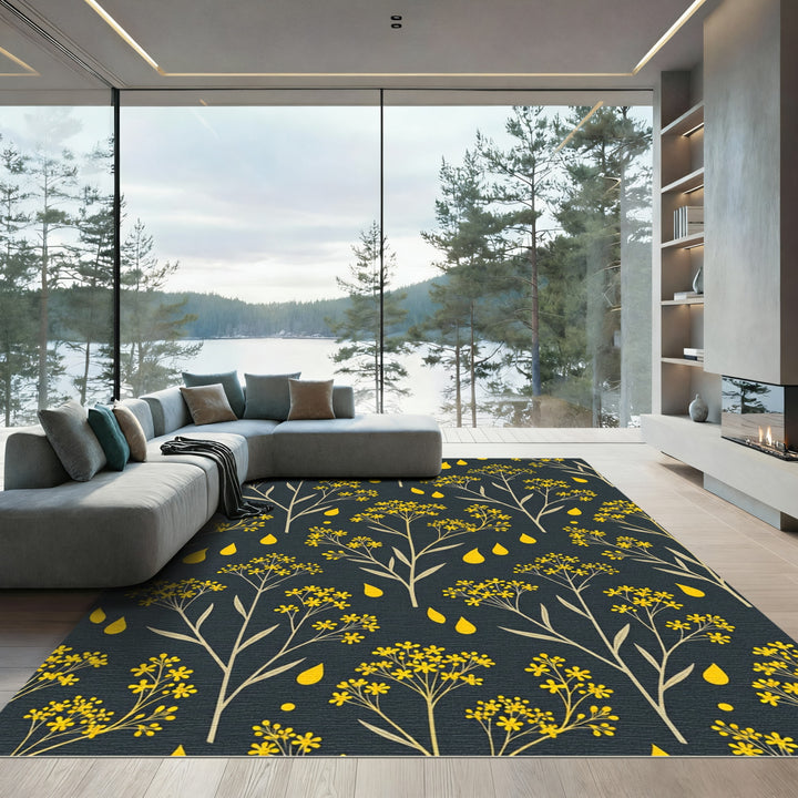 Yellow Floral Drops Dark Rug