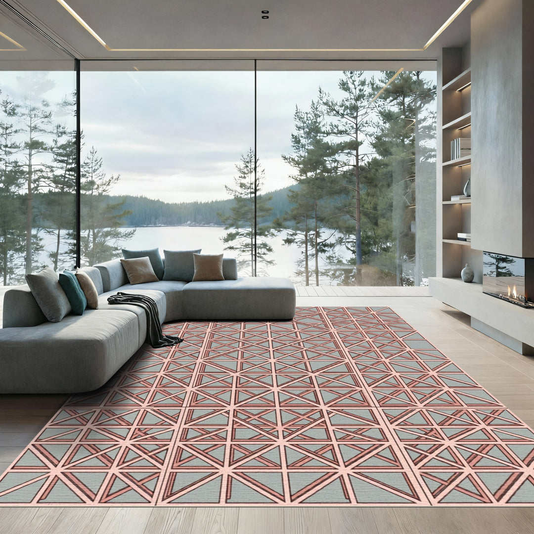 Pink Geometric Lattice Overlay Rug