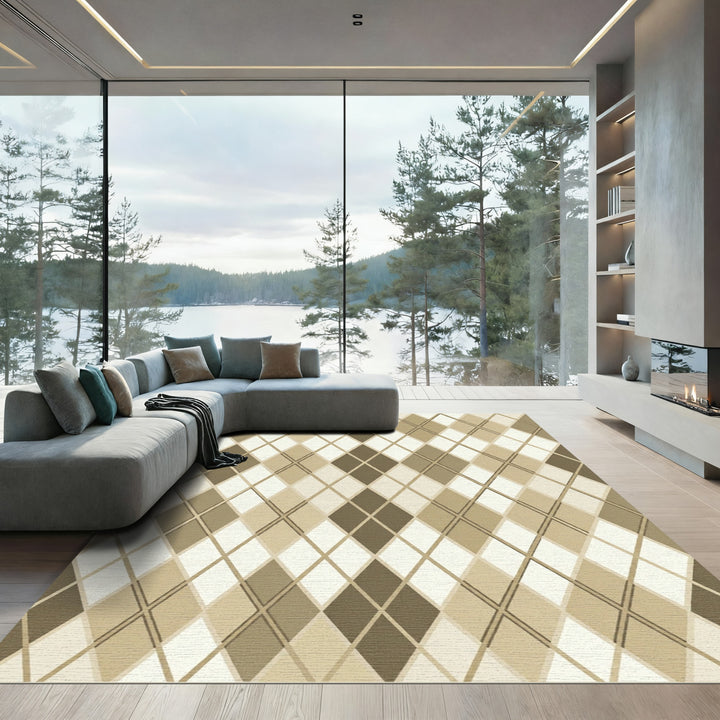 Argyle Diamond Brown Beige Rug