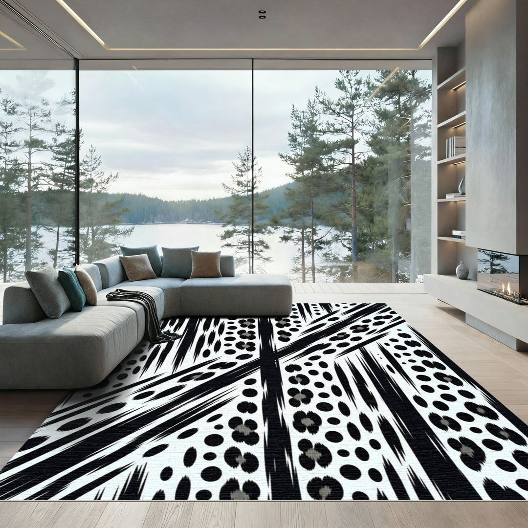 Chic Black Leopard Stripe Rug