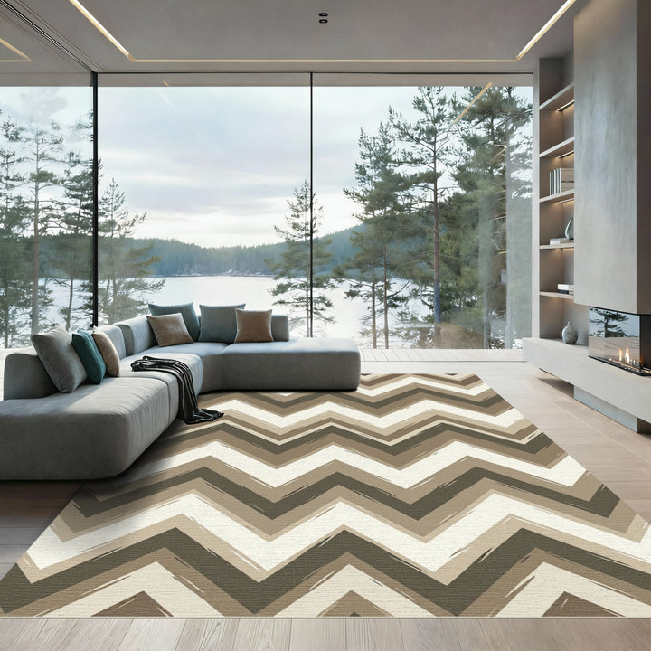 Earthy Chevron Brushstroke Geometric Rug