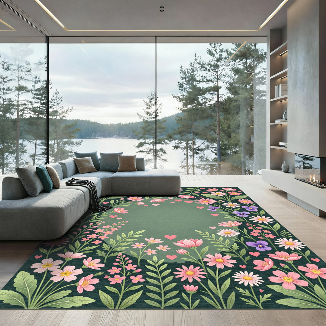 Sweet Pink Floral Heart Garland Rug