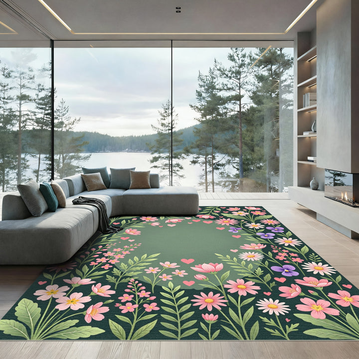 Sweet Pink Floral Heart Garland Rug