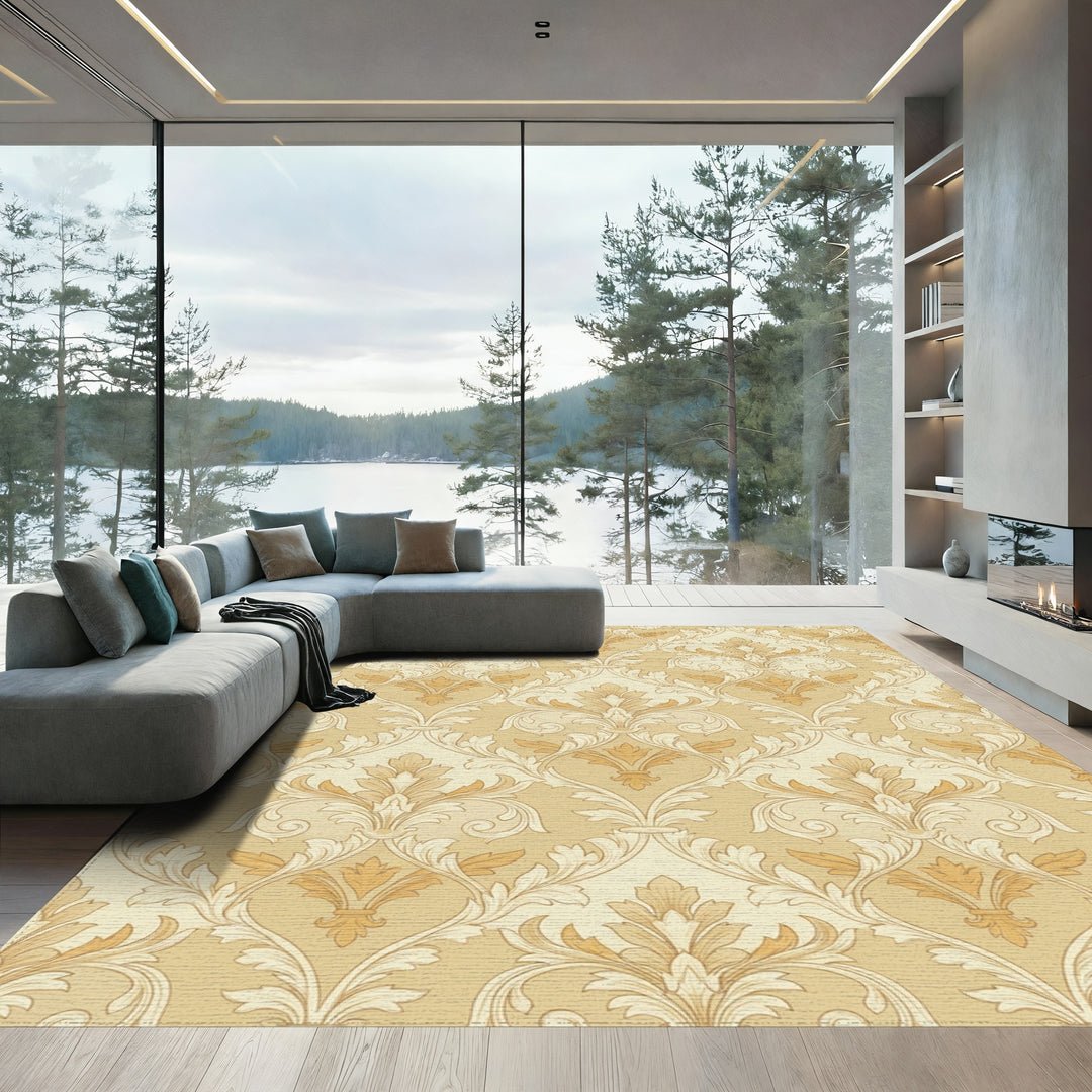 Cream and Gold Acanthus Scroll Rug