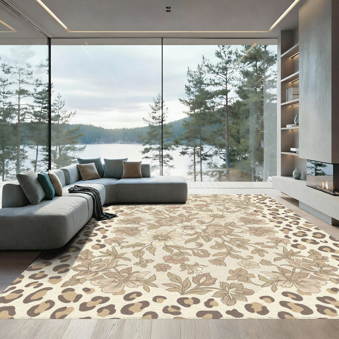Neutral Floral Leopard Harmony Rug