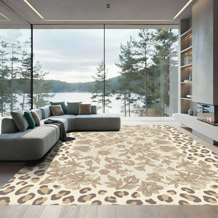 Neutral Floral Leopard Harmony Rug