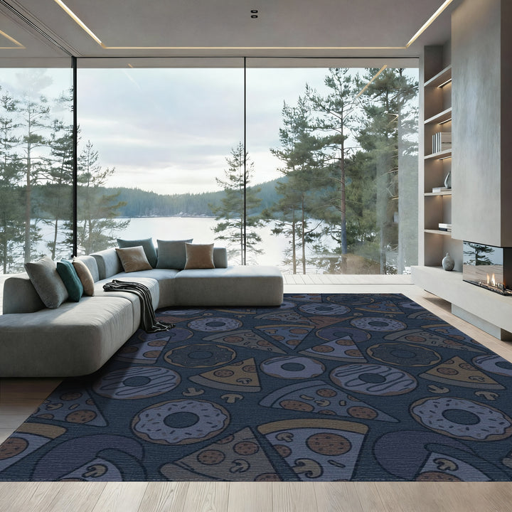 Navy Blue Pizza Donut Collage Rug
