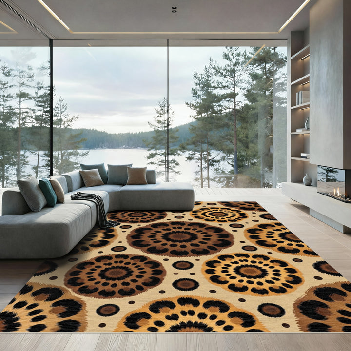 Leopard Spot Medallion Brown Gold Rug