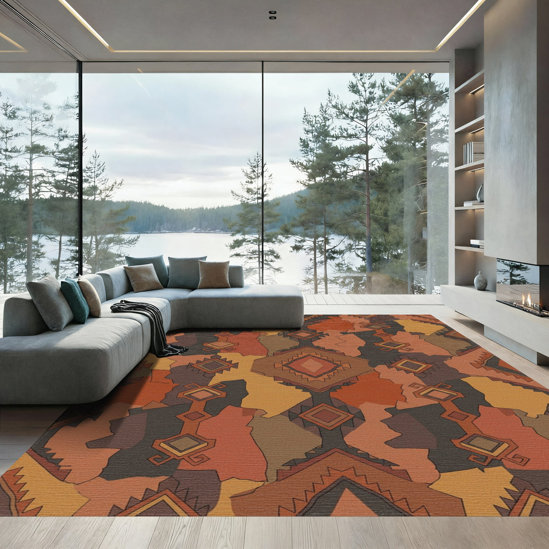 Earthy Tones Geometric Diamond Medallion Rug