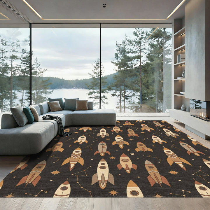 Space Rockets Constellation Earth Tones Rug