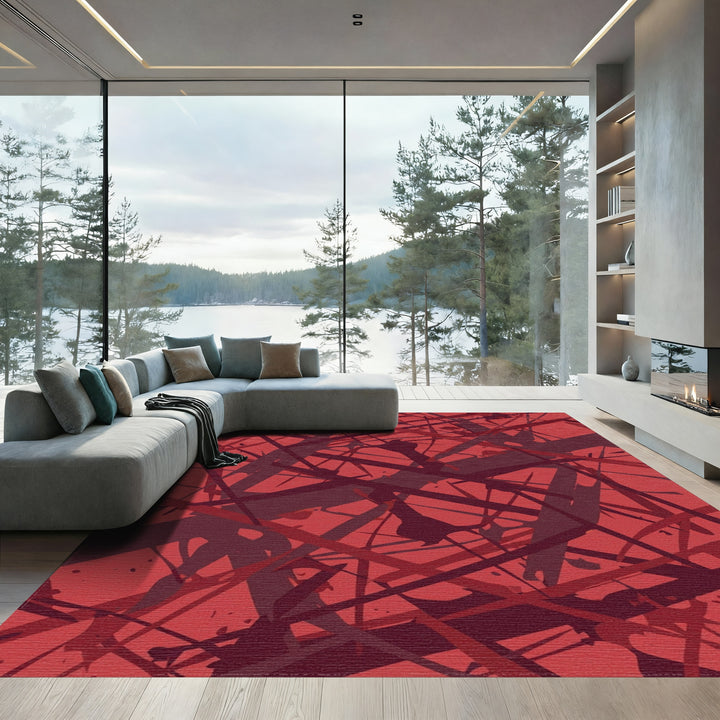 Crimson Scribble Abstract Splash Rug