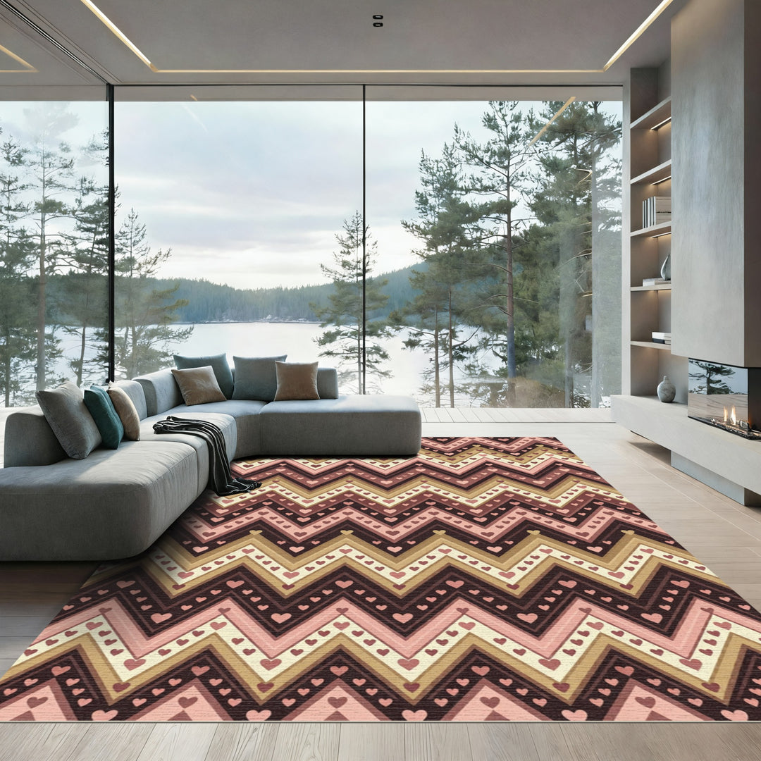 Chevron Heart Romantic Stripes Rug