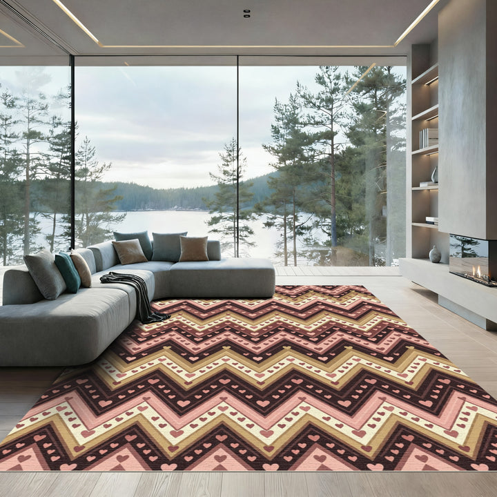 Chevron Heart Romantic Stripes Rug