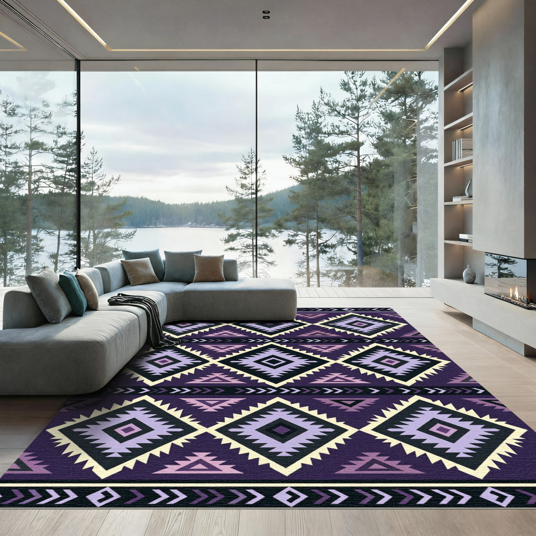 Purple Tribal Diamond Geometric Rug