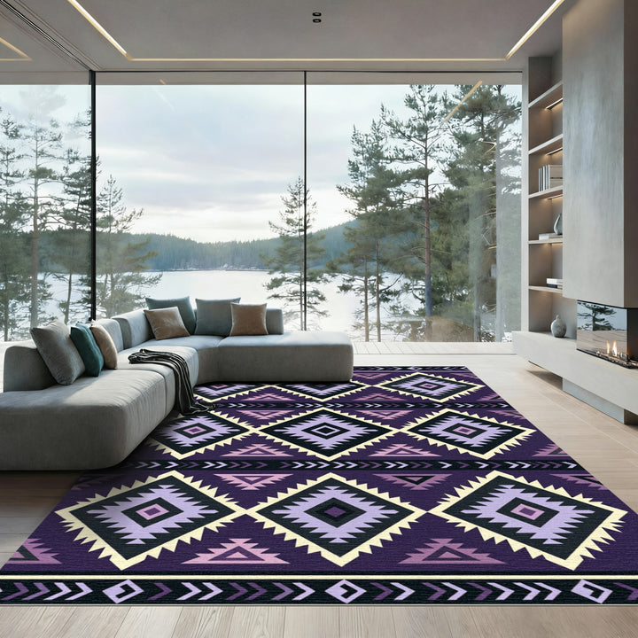Purple Tribal Diamond Geometric Rug