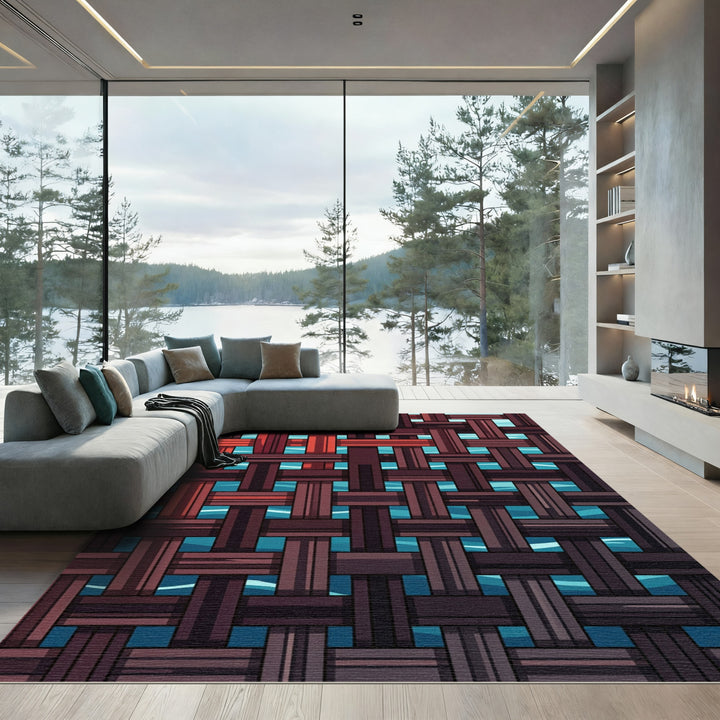 Crimson And Teal Woven Texture Rug