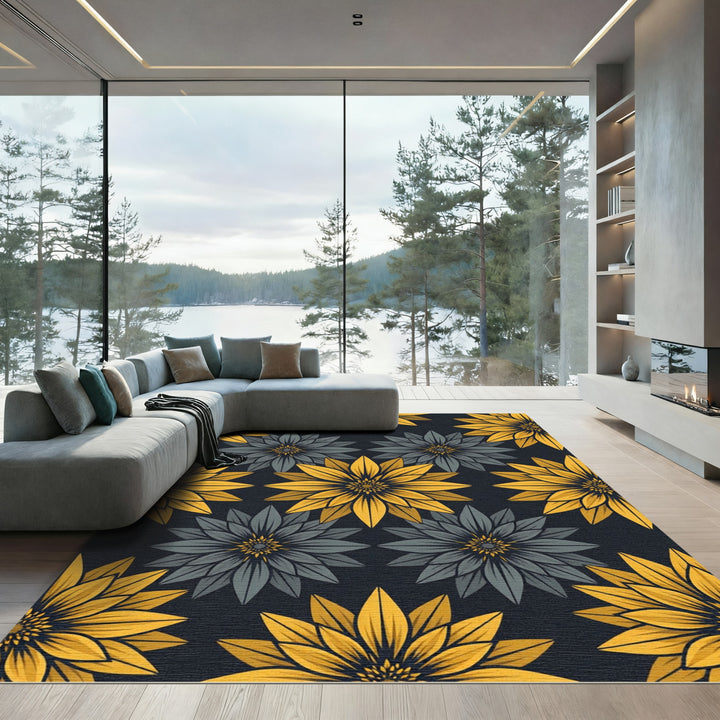 Bold Yellow Gray Lotus Bloom Rug