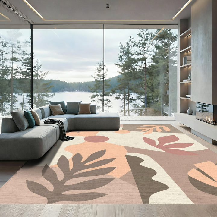 Earthy Tone Abstract Botanical Collage Rug