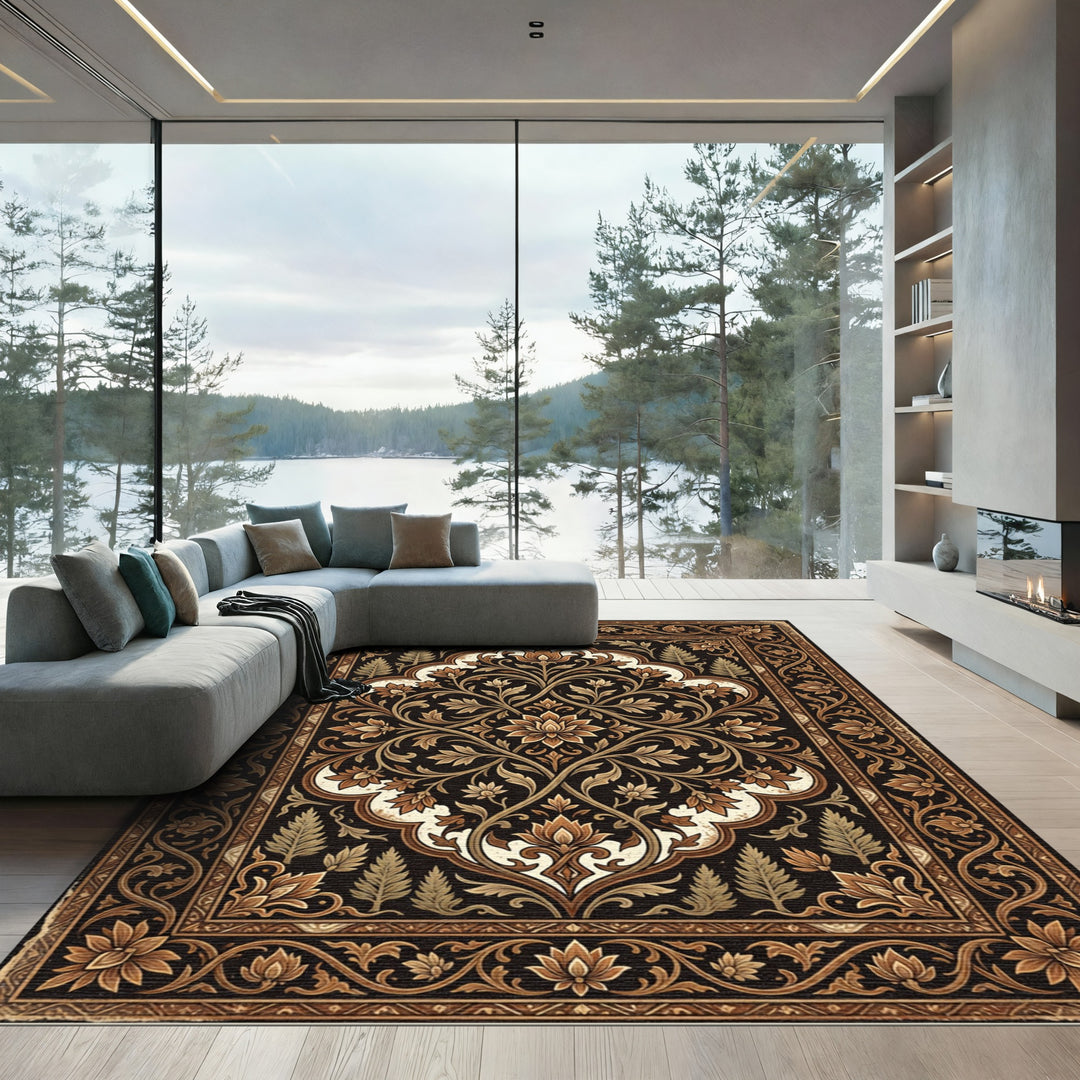 Antique Brown Floral Archway Rug
