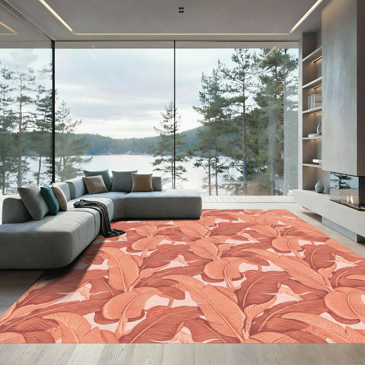 Coral Banana Leaf Tropical Jungle Rug