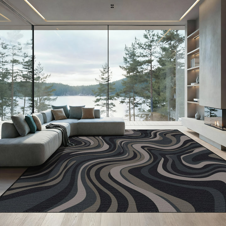 Earthy Swirls Abstract Dark Tone Rug