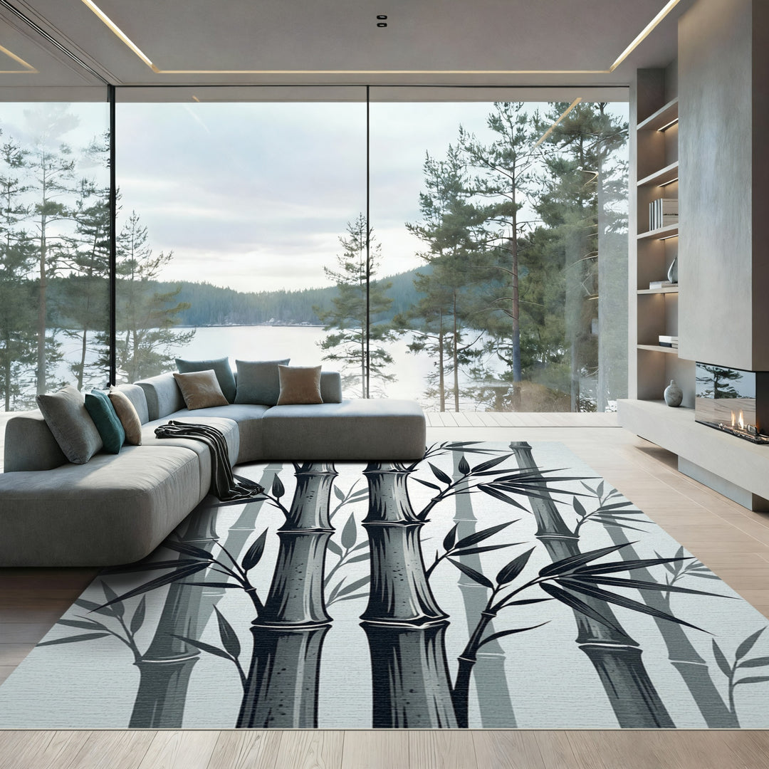 Monochromatic Bamboo Forest Grove Rug